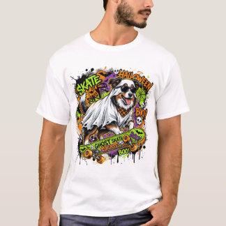 Funny American Shepherd Ghost Skateboard Halloween Tシャツ