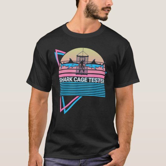 Funny Amputee Amputation Retro Shark Cage Tester Tシャツ (正面)