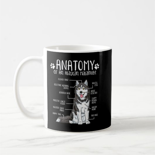 Funny Anatomy Alaskan Malamute Dog Lover  コーヒーマグカップ (左)