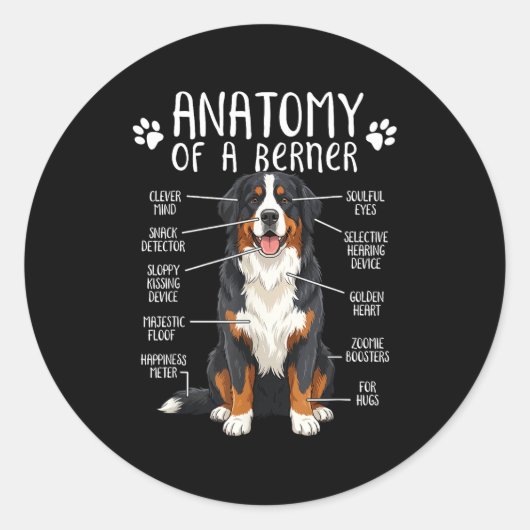 Funny Anatomy Bernese Mountain Dog Cute Berner Lov ラウンドシール (正面)