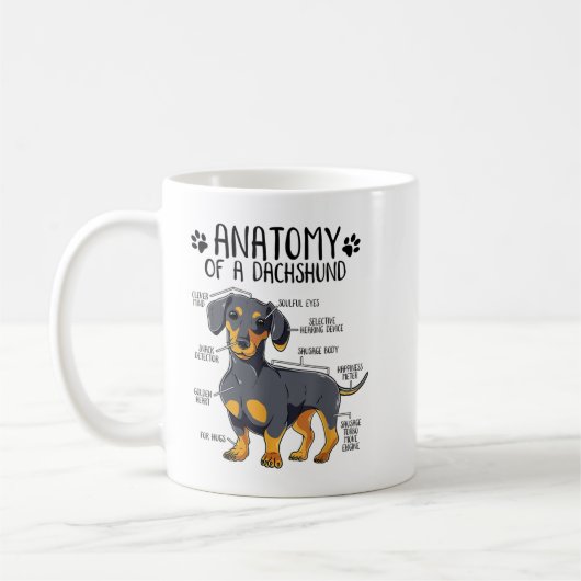 Funny Anatomy Dachshund Wiener Dog Cute Doxie Love コーヒーマグカップ (左)