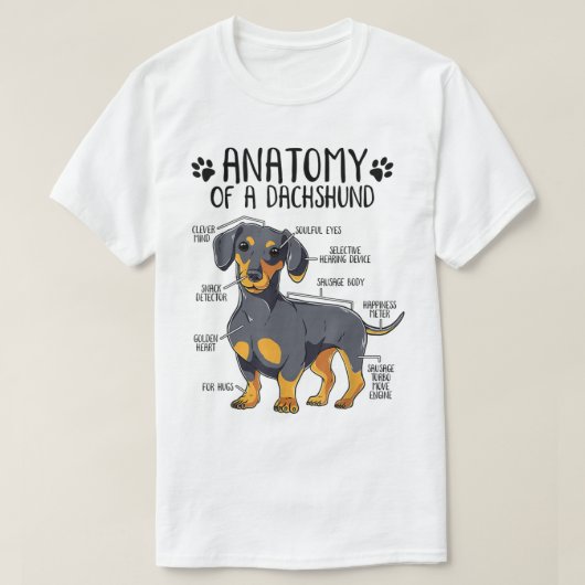 Funny Anatomy Dachshund Wiener Dog Cute Doxie Love Tシャツ (デザイン正面)
