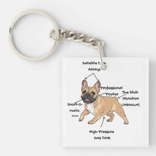 Funny Anatomy of a French Bulldog Illustration キーホルダー (正面)