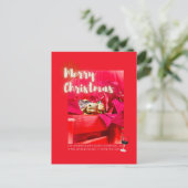 Funny and Cute WINE Christmas quote with tortoise ポストカード (スタンド正面)