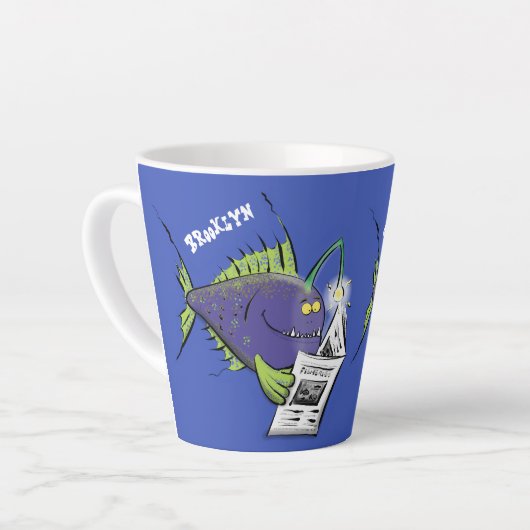 Funny angler fish cartoon カフェラテマグ (左アングル)