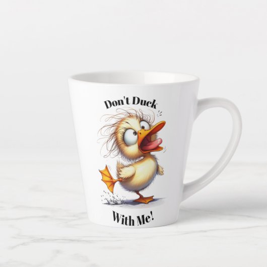 Funny Angry Duck Latte Mug - "Don't Duck With Me! カフェラテマグ (右)