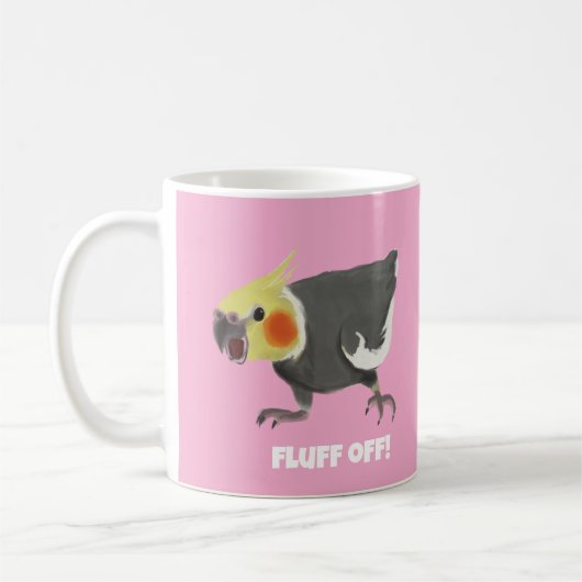 Funny Angry Normal Grey Cockatiel Fluff Off コーヒーマグカップ (左)