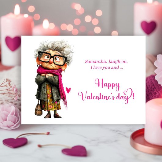 Funny Angry Old Lady Valentine Card Hot Pink シーズンカード