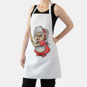 Funny Angry Old Lady with Rolling Pin Cartoon Art エプロン (インサイチュ)