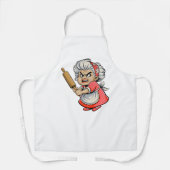 Funny Angry Old Lady with Rolling Pin Cartoon Art エプロン (正面)