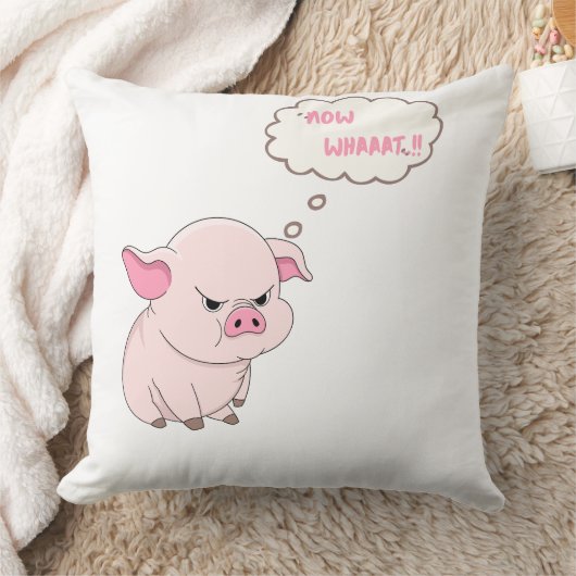 Funny Angry Pig Now Whaaat Meme Throw Pillow クッション (ブランケット)