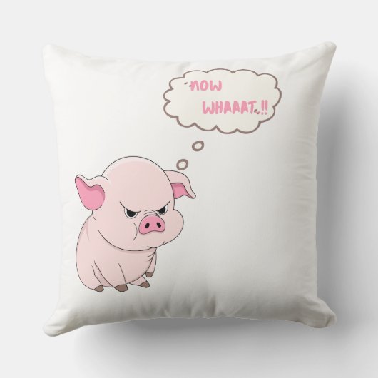 Funny Angry Pig Now Whaaat Meme Throw Pillow クッション (裏面)