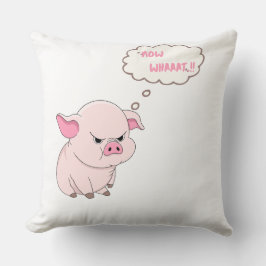 Funny Angry Pig Now Whaaat Meme Throw Pillow クッション