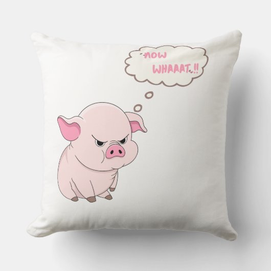 Funny Angry Pig Now Whaaat Meme Throw Pillow クッション (正面)