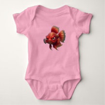 Funny Angry Red Fish Cute Baby Bodysuit