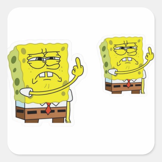 Funny Angry Sponge Cartoon Sticker - Grumpy Mood  スクエアシール (正面)