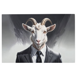 Funny animal boss surreal suited goat character メタルプリント