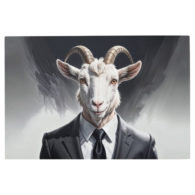 Funny animal boss surreal suited goat character メタルプリント (正面)