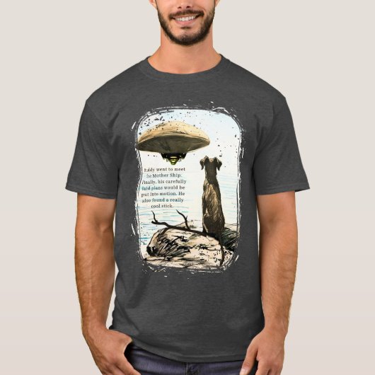 Funny animal dog alien spaceship UFO cool stick Tシャツ (正面)
