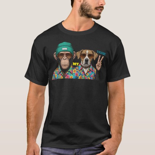 Funny Animal Friends T-Shirt | Cool Monkey Dog   Tシャツ (正面)