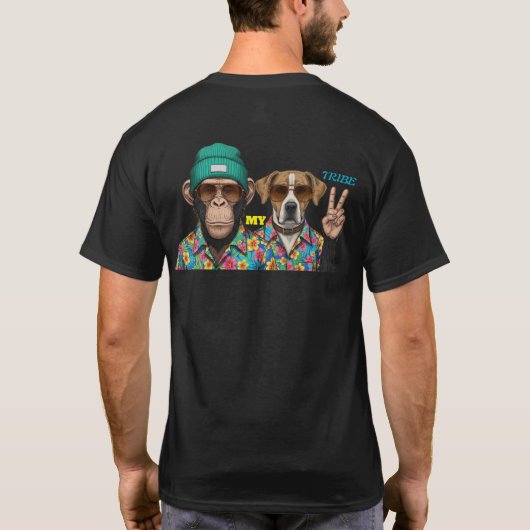 Funny Animal Friends T-Shirt | Cool Monkey Dog   Tシャツ (裏面)