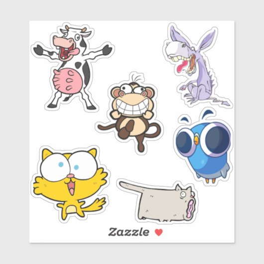Funny Animal vinyl Sticker Pack Silly Cartoons シール (シート)