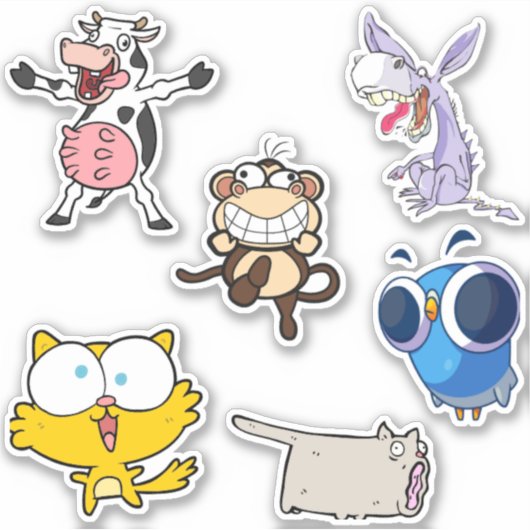 Funny Animal vinyl Sticker Pack Silly Cartoons シール (正面)