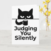 funny animals cat cafe Judging You Silently カード (黄色い花)