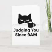 funny animals cat cafe Judging You Since 9AM カード (正面)