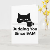 funny animals cat cafe Judging You Since 9AM カード (黄色い花)