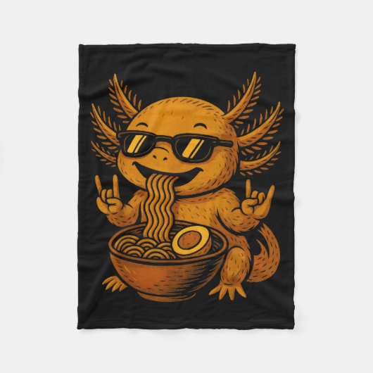 Funny Anime Kawaii Axolotl Eating Ramen Graphic Te フリースブランケット (正面)