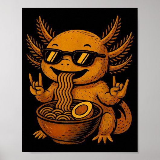 Funny Anime Kawaii Axolotl Eating Ramen Graphic Te ポスター (正面)