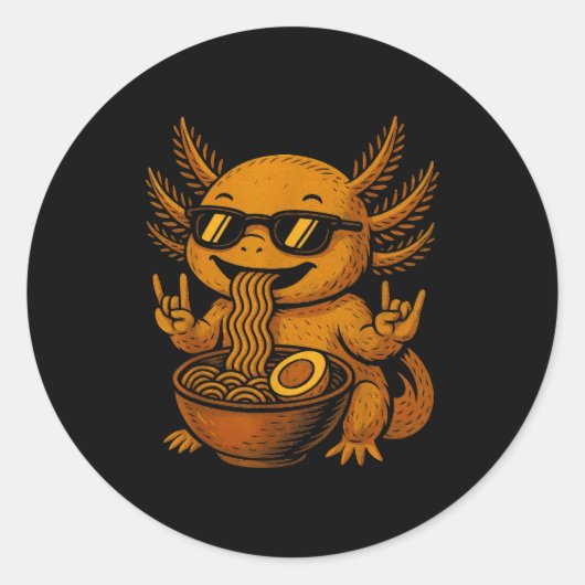 Funny Anime Kawaii Axolotl Eating Ramen Graphic Te ラウンドシール (正面)