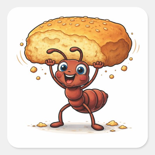 Funny Ant Lifting Giant Crumb Art Sticker スクエアシール (正面)