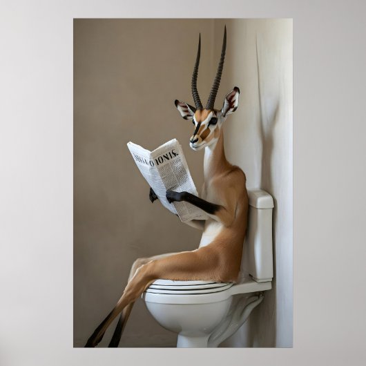 Funny Antelope Bathroom Print, Toilet Newspaper ポスター (正面)