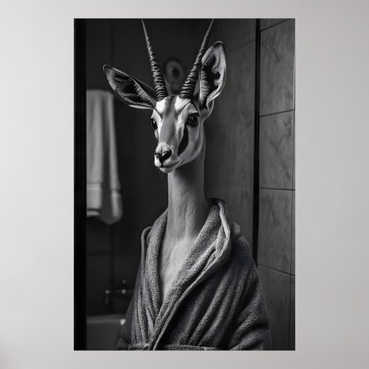 Funny Antelope in Bathrobe Print, Quirky Bathroom ポスター (正面)