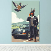 Funny anthropomorphic Doberman Pinscher dog キャンバスプリント (インサイチュ (ウッドフロア))