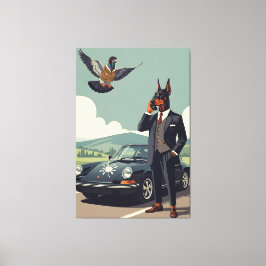 Funny anthropomorphic Doberman Pinscher dog キャンバスプリント