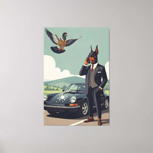 Funny anthropomorphic Doberman Pinscher dog キャンバスプリント (正面)