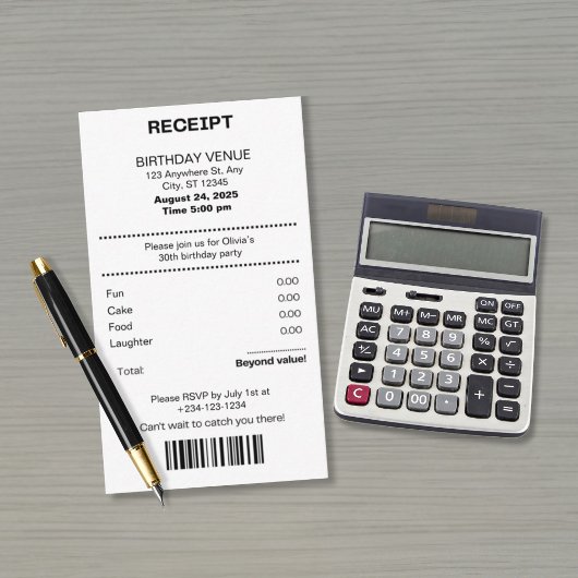 Funny, any age receipt theme Birthday invitation エンクロージャーカード