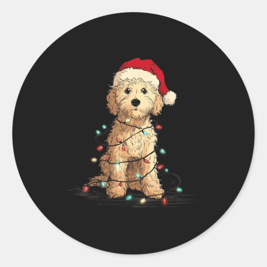 Funny Ao Christmas Graphics Dog Lights Lover  ラウンドシール (正面)