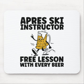 Funny Apres Ski Instructor Free Beer Drinking Skii マウスパッド