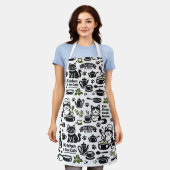 Funny Apron for Cat Lovers Black and White Pattern エプロン (着用した状態)