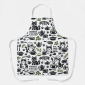 Funny Apron for Cat Lovers Black and White Pattern エプロン (正面)