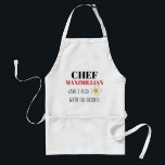 Funny apron for men custom name スタンダードエプロン<br><div class="desc">A funny apron for a male chef with the custom name and a fried egg! It makes a great gift for for Birthday or Christmas gift idea for your husband,  dad,  uncle,  grandpa etc. The humorous slogan let them know that a great chef can also do the dishes!</div>