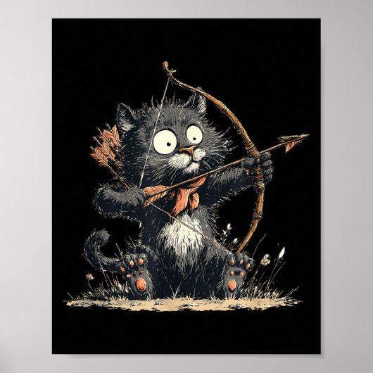 Funny Archer Cat With Bow And Arrow Graphic Costum ポスター (正面)