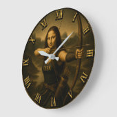 Funny Archery Mona Lisa Bow and Arrow Gift ラージ壁時計 (傾斜)