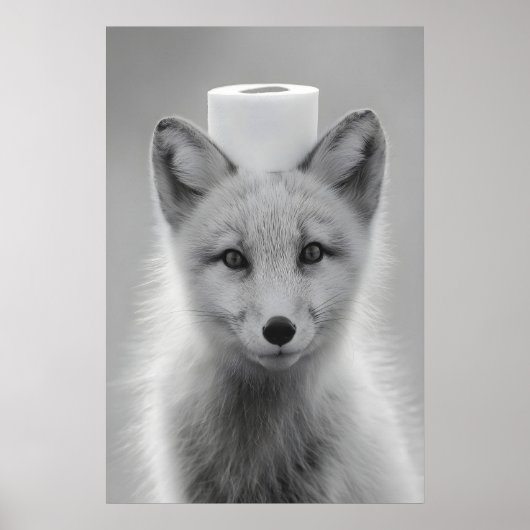 Funny Arctic Fox Bathroom Print, Toilet Paper on ポスター (正面)