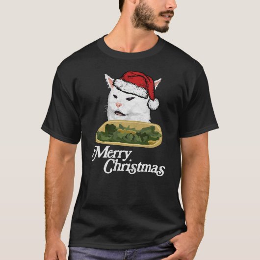 Funny Arguing White Cat Meme in Santa Hat Christma Tシャツ (正面)