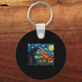 Funny Art Japanese Monster Kaiju In Van Gogh Starr キーホルダー (正面)
